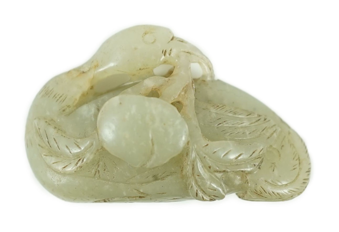 A Chinese pale celadon jade carving of a duck, possibly Jin-Yuan dynasty 4.8 cm long